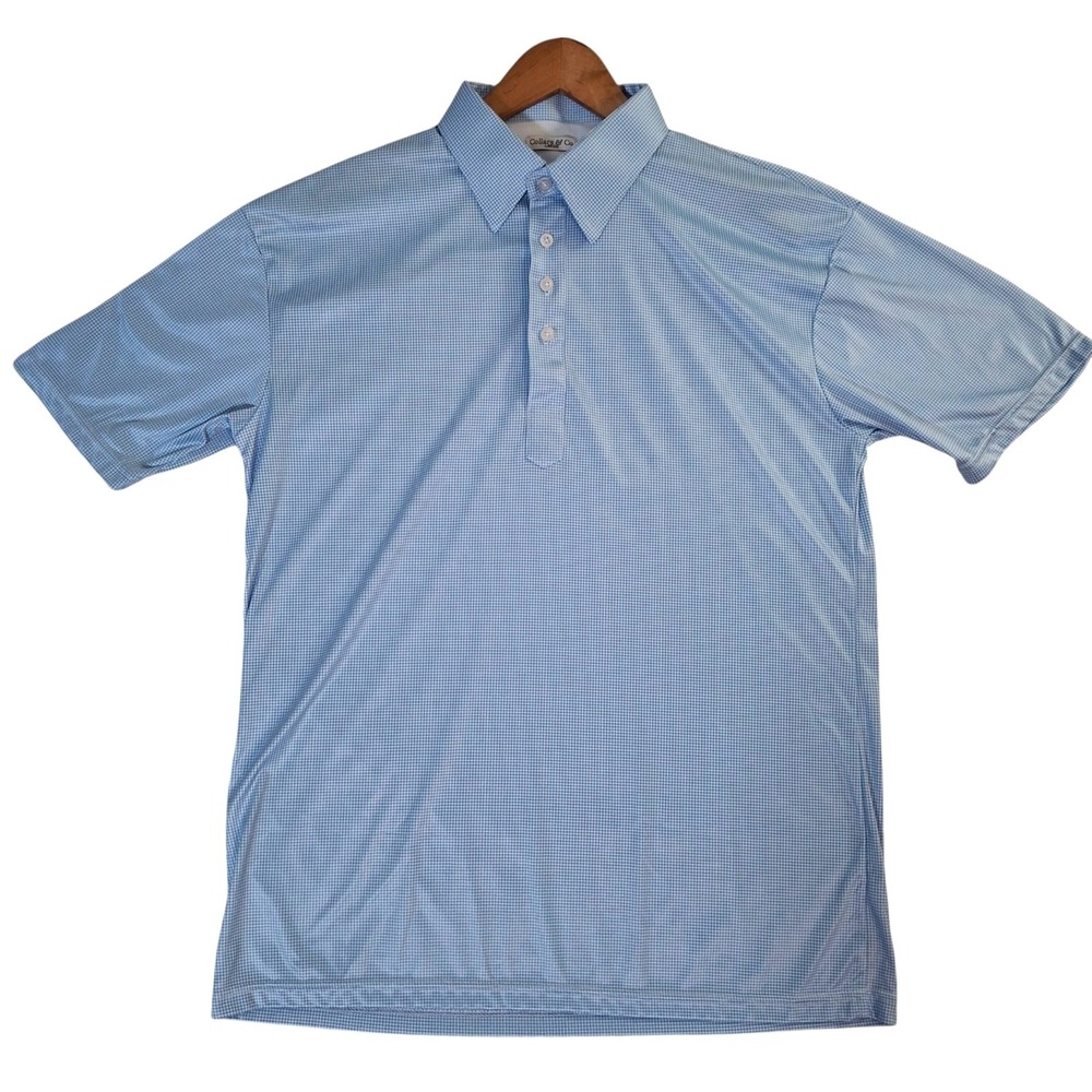 Collars & Co. Polo Shirt Men's Large Blue White Houndstooth Performance